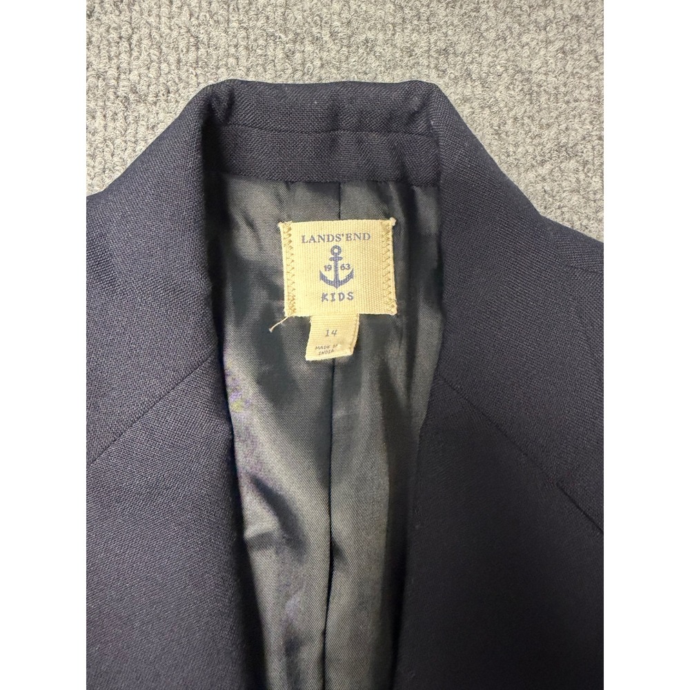 Lands End Boys Navy Blue Wool Blend Blazer Kids coat Size 14 School Uniform - Picture 2 of 8